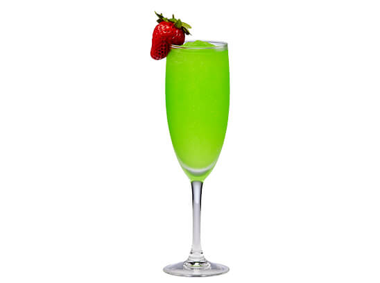 green kamikaze cocktail with a strawberry on the rim of the glass